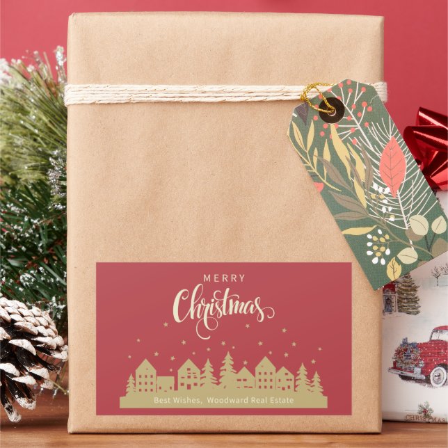 Weihnachts-Haus Red Retro | Realtor Personalisiert Rechteckiger Aufkleber (Feiertag)