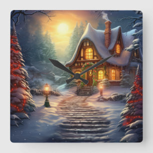 Weihnachts-Haus-Uhr Quadratische Wanduhr