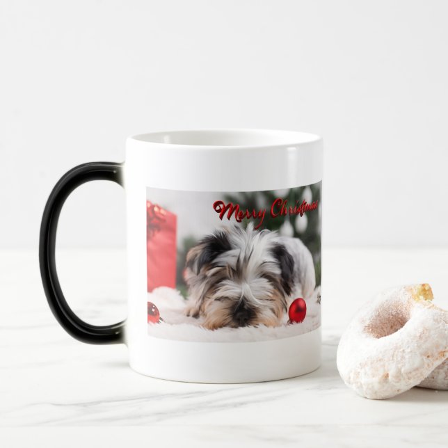 Weihnachts-Haustier Hund Terrier Niedlicher Genuss Verwandlungstasse (Mit Donut)