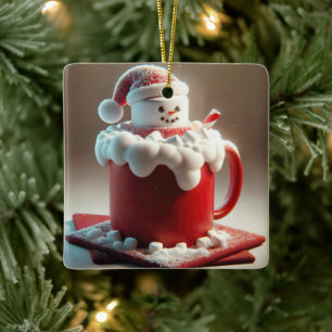 Weihnachts-Heiße-Schokolade-Schneemann Keramikornament