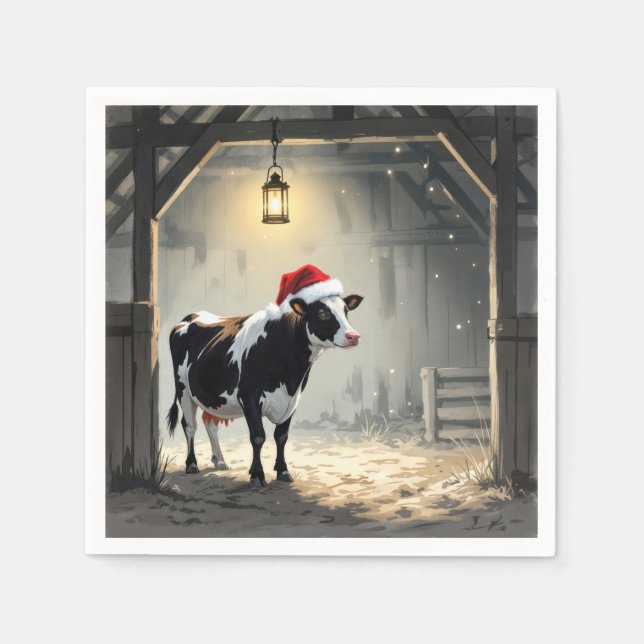 Weihnachts-Hereford-Kuh im Scheunentor Serviette (Vorderseite)