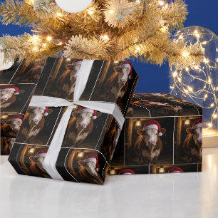 Weihnachts-Hereford-Kuh im Stall Geschenkpapier