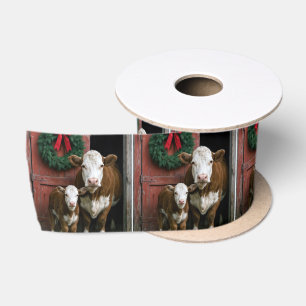Weihnachts-Hereford-Kuh mit Kalb Satinband