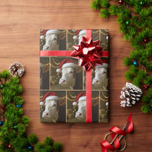 Weihnachts-Hereford-Kuh mit Santa-Hut Geschenkpapier