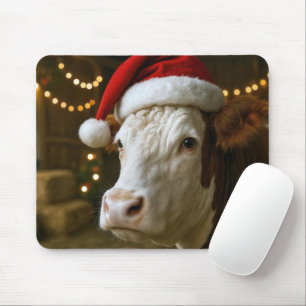 Weihnachts-Hereford-Kuh mit Santa-Hut Mousepad