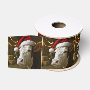 Weihnachts-Hereford-Kuh mit Santa-Hut Ripsband