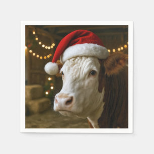 Weihnachts-Hereford-Kuh mit Santa-Hut Serviette
