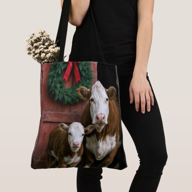 Weihnachts Hereford Kuh und Kalb (Von Nahem)