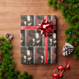 Weihnachts-Hereford-Kuh und Kalb Geschenkpapier