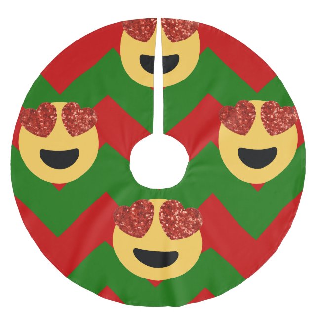 Weihnachts-Herz-Emoji-Weihnachtsbaum Polyester Weihnachtsbaumdecke (Vorderseite)