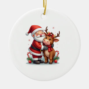Weihnachts Highland-Kuh mit Santa Schottland Vinta Keramik Ornament