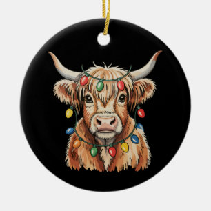 Weihnachts Highland-Kuh Weihnachtsbeleuchtung Baue Keramik Ornament