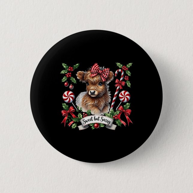 Weihnachts Highland-Kuh Zuckerrohre Vintage Färse  Button (Vorderseite)