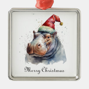 Weihnachts-Hippo, anpassbar Ornament Aus Metall