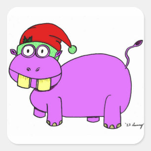 Weihnachts-Hippo-Aufkleber - Set von 20 Quadratischer Aufkleber