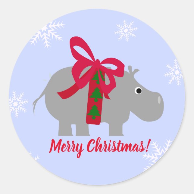 Weihnachts-Hippopotamus Papier Weihnachtskleber Runder Aufkleber (Vorderseite)