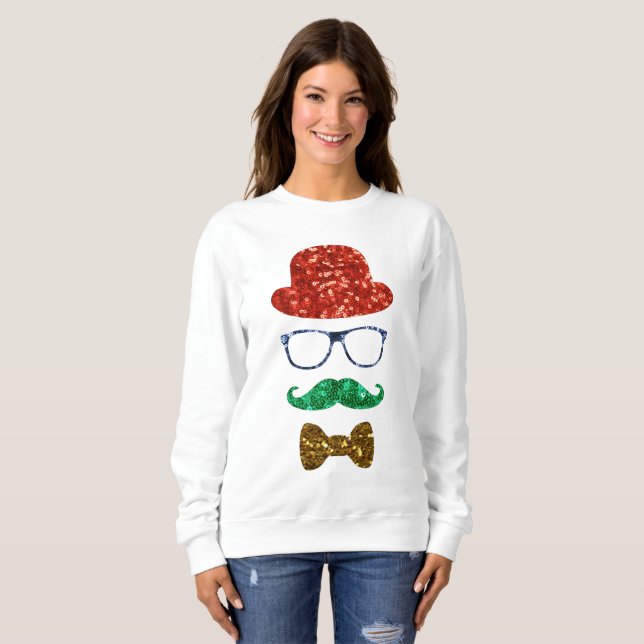 Weihnachts Hipster Schnurrbart Frauen Sweatshirt (Vorne ganz)