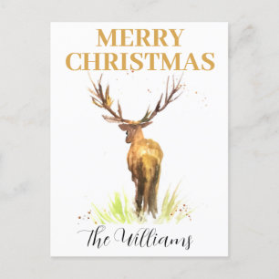 Weihnachts-Hirsch elegant Wasserfarbe Frohe Postkarte
