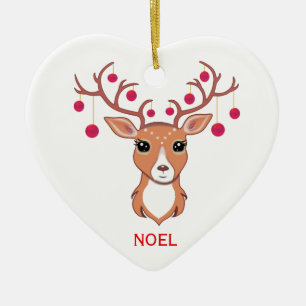 Weihnachts Hirsch mit roten Kugeln Keramik Ornament