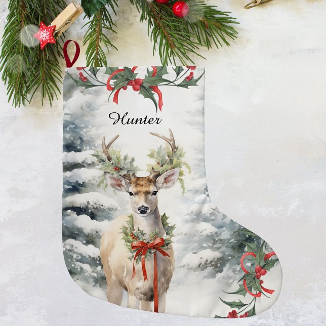 Weihnachts-Hirsch-Strumpf, perfekte Jäger-Geschenk Großer Weihnachtsstrumpf ( Christmas Deer Art Stocking, Rustic Woodland)