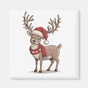 Weihnachts-Hirsch-Tier Weihnachtsmann-Hut Xmas Magnet