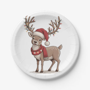 Weihnachts-Hirsch-Tier Weihnachtsmann-Hut Xmas Pappteller