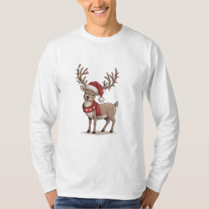 Weihnachts-Hirsch-Tier Weihnachtsmann-Hut Xmas T-Shirt