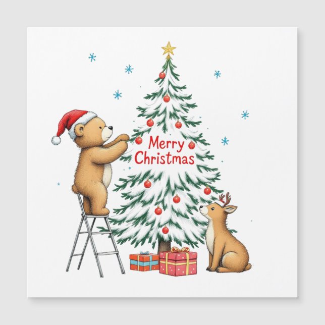 Weihnachts-Hirsche und Bär Magnetkarte (Vorderseite)