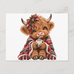 Weihnachts-Hochlandkuh-Leopard-Coquette-Schleife-K Postkarte