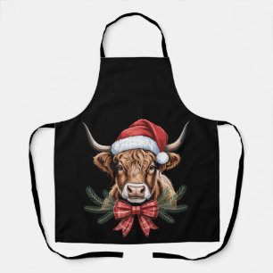 Weihnachts-Hochlandkuh-Santa-Hut-Karierter-Bogen-K Schürze
