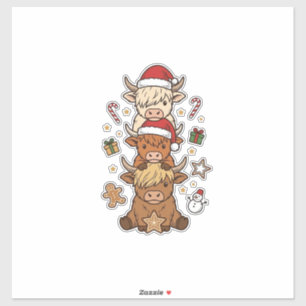 Weihnachts-Hochlandkuh-Stapel Vintage-Stich Des Aufkleber
