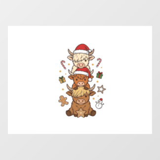 Weihnachts-Hochlandkuh-Stapel Vintage-Stich Des Fensteraufkleber
