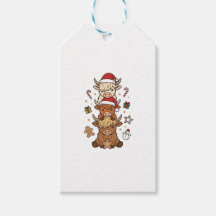 Weihnachts-Hochlandkuh-Stapel Vintage-Stich Des Geschenkanhänger