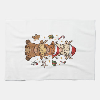 Weihnachts-Hochlandkuh-Stapel Vintage-Stich Des Geschirrtuch