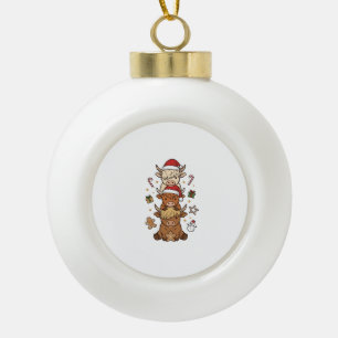 Weihnachts-Hochlandkuh-Stapel Vintage-Stich Des Keramik Kugel-Ornament