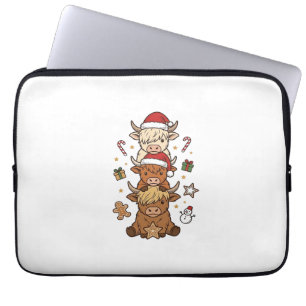 Weihnachts-Hochlandkuh-Stapel Vintage-Stich Des Laptopschutzhülle