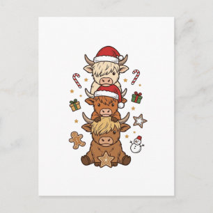 Weihnachts-Hochlandkuh-Stapel Vintage-Stich Des Postkarte