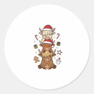 Weihnachts-Hochlandkuh-Stapel Vintage-Stich Des Runder Aufkleber