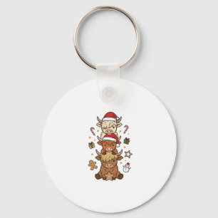 Weihnachts-Hochlandkuh-Stapel Vintage-Stich Des Schlüsselanhänger