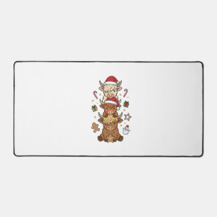 Weihnachts-Hochlandkuh-Stapel Vintage-Stich Des Schreibtischunterlage