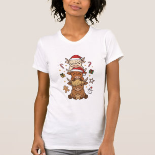 Weihnachts-Hochlandkuh-Stapel Vintage-Stich Des T-Shirt