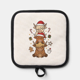 Weihnachts-Hochlandkuh-Stapel Vintage-Stich Des Topflappen