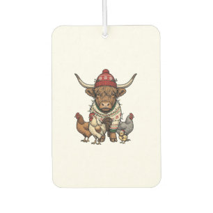 Weihnachts-Hochlandkuh und Hühner Vintage-Stich Autolufterfrischer