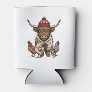 Weihnachts-Hochlandkuh und Hühner Vintage-Stich Dosenkühler