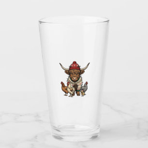 Weihnachts-Hochlandkuh und Hühner Vintage-Stich Glas