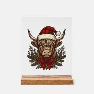 Weihnachts-Hochlandkuh Vintage-Stich-Design_1 Acrylschild