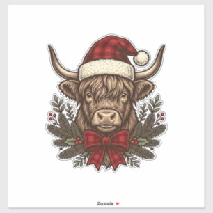 Weihnachts-Hochlandkuh-Vintage-Stich-Design_1 Aufkleber
