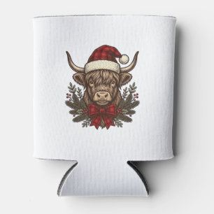 Weihnachts-Hochlandkuh-Vintage-Stich-Design_1 Dosenkühler
