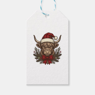 Weihnachts-Hochlandkuh Vintage-Stich-Design_1 Geschenkanhänger