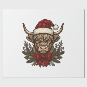 Weihnachts-Hochlandkuh-Vintage-Stich-Design_1 Geschenkpapier